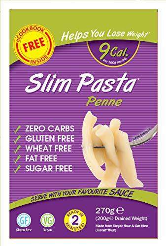 Eat Water Slim Pasta Penne Zero Carbohydrate 5 Pack * 270 Grams | Made from Gluten Free Konjac Flour | Keto Paleo Diet and Vegan | Zero Sugar and Low Calorie Food | Free 60-Recipe e-Cook Book Inside - Carb Free Zone