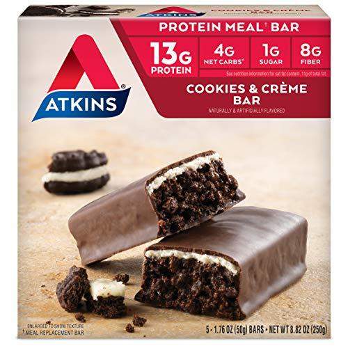 Atkins Protein Meal Bar, Cookies & Crème, Keto Friendly, 5 Count - Carb Free Zone