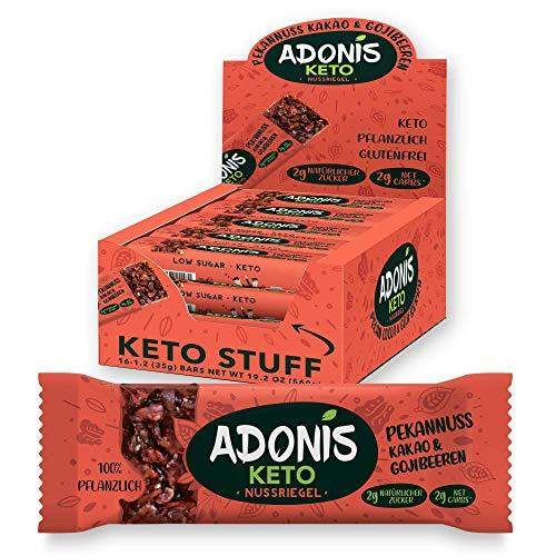 Adonis Keto Bar | Pecan Nut Snack Bars | 100% Natural Snacks, Low Carb, Vegan, Gluten Free, Low Sugar, Paleo - Box of 16 - Carb Free Zone
