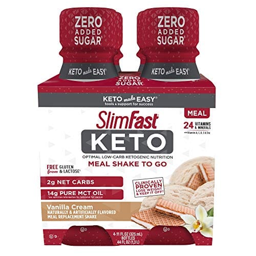SlimFast Keto Meal Replacement Shake - Vanilla Cream - Ready to Drink Meal Replacement - 11 Fl. Oz. Bottle - 4 Count - Pantry Friendly