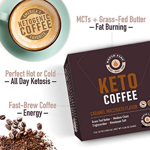 Rapid Fire Caramel Macchiato Ketogenic High Performance Keto Coffee Pods Supports Energy Metabolism Weight Loss Ketogenic Diet 16 Single Serve K Cup Pods Carb Free Zone