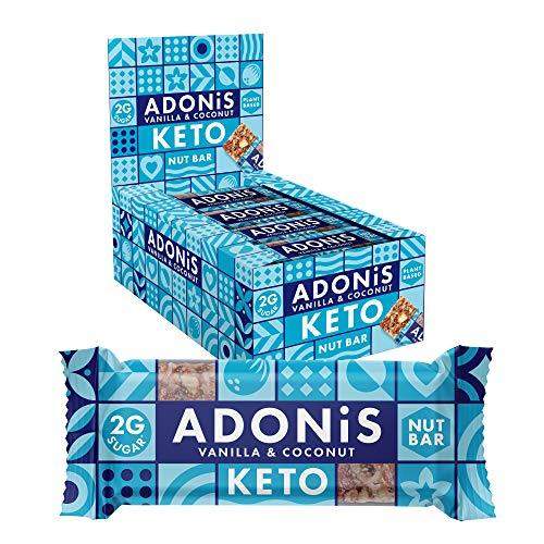 Adonis Keto Bar | Coconut Vanilla Snack Bars | 100% Natural Nut Snacks, Low Carb, Vegan, Gluten Free, Low Sugar, Paleo - Box of 16 - Carb Free Zone