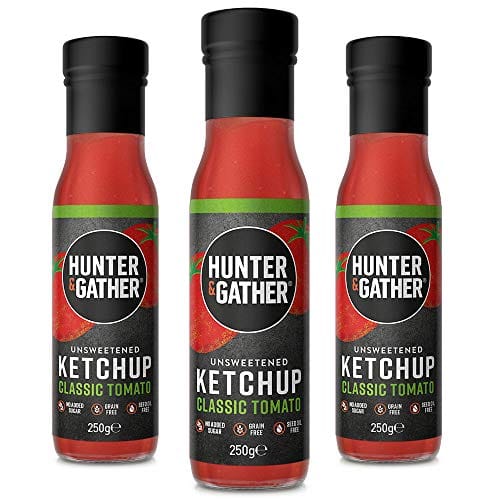 Hunter & Gather Unsweetened Classic Ketchup - 3 x 250g | Natural Ketchup and BBQ Sauce Keto, Paleo, Low Carb & Vegan Friendly | Free from Sugar & Sweeteners