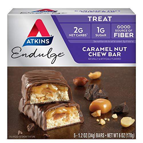 Atkins Endulge Treat Caramel Nut Chew Bar. Rich & Decadent Treat. Keto-Friendly. (5 Bars) - Carb Free Zone