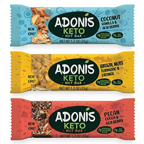 Adonis Keto Bar | Mixed Snack Bars | 100% Natural Nut Snacks, Low Carb, Vegan, Gluten Free, Low Sugar, Paleo - Box of 16 - Carb Free Zone