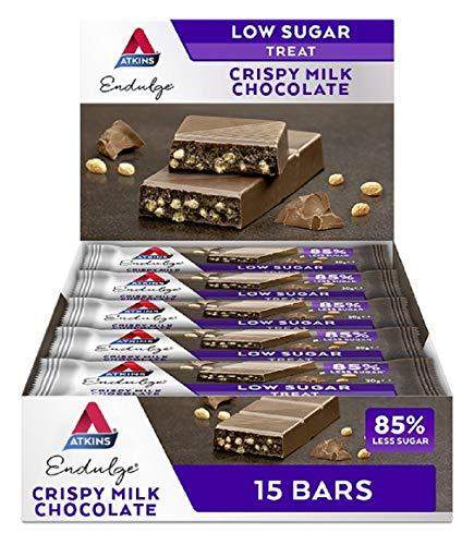 Atkins Chocolate Bar Keto Snacks, Low Carb, Low Sugar Chocolate Crispy Snack Bar, Multipack of 15 - Carb Free Zone