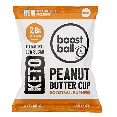 Boostballs, Burners Keto Snacks Low Carb Vegan Low Sugar Gluten Free Source of Fibre 100 Natural Flavour, Peanut Butter Cup Bites, 40g (Pack of 12) - Carb Free Zone