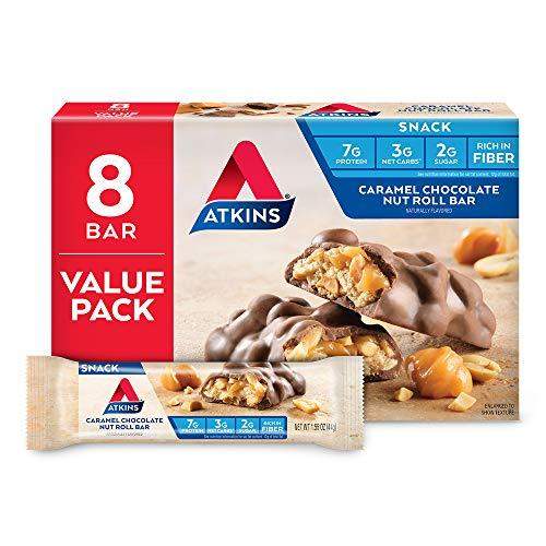 Atkins Snack Bar, Caramel Chocolate Nut Roll, Keto Friendly, 1.55 oz, 8 count - Carb Free Zone