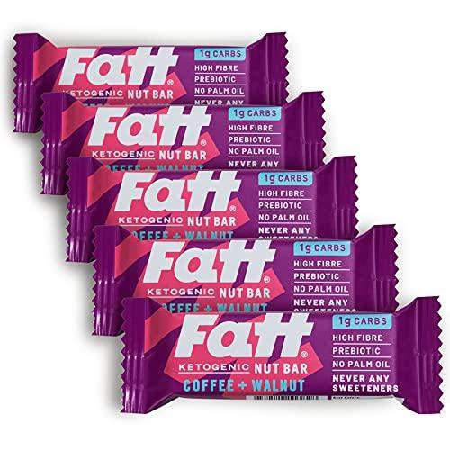 Fatt (aka Fattbar) Ketogenic Nut Bars (Coffee & Walnut, 5-Pack) | New Name - Same Keto Bars | 1g Carbs | Super Fats Natural Keto Snacks | Low Carb, High Fibre, Low Sugar, Sweetener Free, Vegan - Carb Free Zone