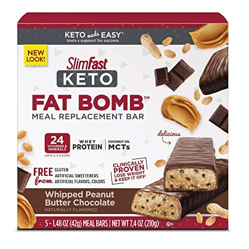 SlimFast Keto Meal Replacement Bar - Whipped Peanut Butter Chocolate - 5 Count Box - Pantry Friendly