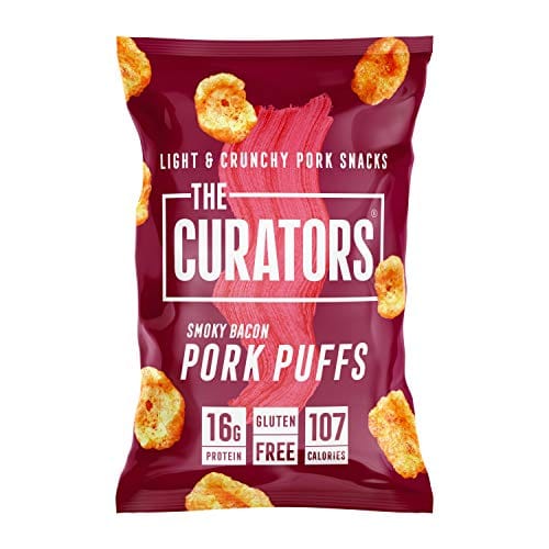 THE CURATORS Pork Puffs - Smoky Bacon, 22g (12 Packs) - High Protein Low Carb Keto Savoury Snacks with Crunch