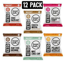 Load image into Gallery viewer, Boostballs Keto Snacks 12 Pack Variety Box, Low Carb, Vegan Snack, Low Sugar, Gluten Free, 100% Natural - Mixed Pack of 4 Flavours - Carb Free Zone
