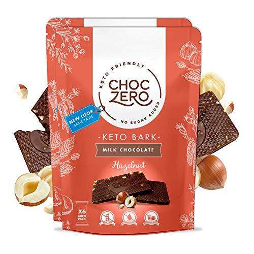 ChocZero's Keto Bark, Milk Chocolate Hazelnuts, No Added Sugar, Low Carb, No Sugar Alcohols, Non-GMO (2 bags, 6 servings/each) - Carb Free Zone