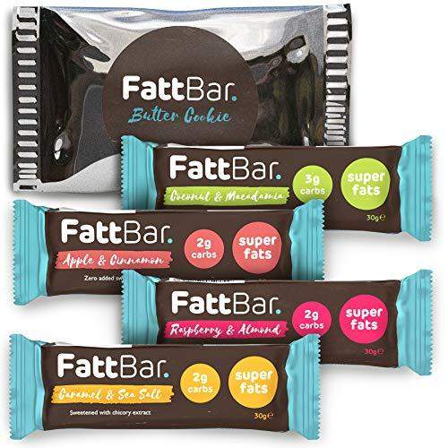 FattBar Keto Bars and Butter Cookie Taster Box (4 Bars + Cookie) | Keto Snacks Packed with Super Fats | No Gluten Ingredients, Low Carb, High Fibre, Low Sugar, Keto, Sweetener Free, Non GMO - Carb Free Zone