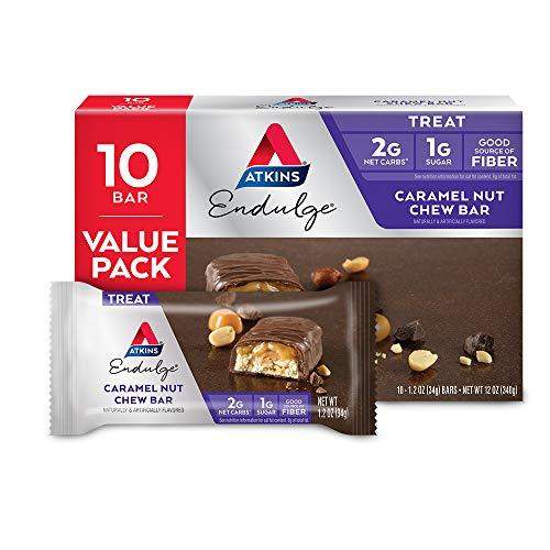 Atkins Endulge Treat, Caramel Nut Chew Bar, Keto Friendly, 10 Count (Value Pack) - Carb Free Zone
