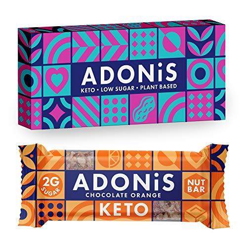 Adonis Keto Bar | Chocolate Orange Snack Bars | 100% Natural Snacks, Low Carb, Vegan, Gluten Free, Low Sugar, Paleo (Pack of 6)