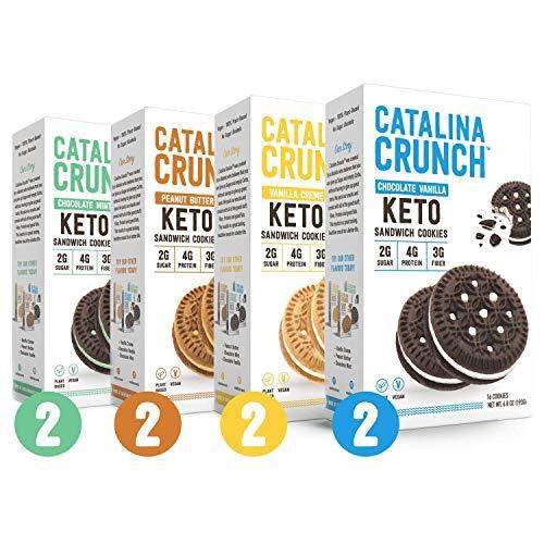 Catalina Crunch Sandwich Cookies 4-Flavor Variety Pack (2 ct of Each Flavor): Keto Cookies, Keto Snacks, Low Carb Cookie 8pk - Carb Free Zone