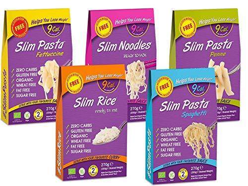 Eat Water Slim Noodles, Fettucine, Penne, Spaghetti & Rice 270g Organic (3 of Each) - Carb Free Zone