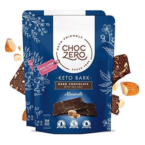 ChocZero's Keto Bark, Dark Chocolate Almonds with Sea Salt. Sugar Free, Low Carb. No Sugar Alcohols, No Artificial Sweeteners, All Natural, Non-GMO (2 bags, 6 servings/each) - Carb Free Zone