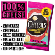 Load image into Gallery viewer, CHEESIES Crunchy Cheese Snack, Emmental. No Carb, No Sugar, High Protein, Gluten Free, Vegetarian, Keto 12 x 20g Bags - Carb Free Zone

