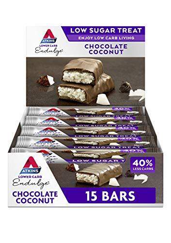 Atkins Chocolate Bar Keto Snacks, Low Carb, Low Sugar Chocolate Coconut Snack Bar, Multipack of 15 - Carb Free Zone