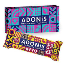 Load image into Gallery viewer, Adonis Keto Protein Bars | Peanut Butter &amp; Chocolate Snack Bars | 100% Natural Nut Snacks, Low Carb, High in Protein, Vegan, Gluten Free, Low Sugar, Paleo - Box of 6 - Carb Free Zone
