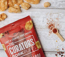 Load image into Gallery viewer, THE CURATORS Pork Puffs - Sweet Chilli BBQ, 22g (12 Packs) - High Protein Low Carb Keto Savoury Snacks with Crunch
