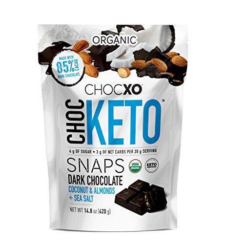 ChocKETO Dark Chocolate Coconut Snaps with Almonds and Sea Salt | Keto Certified, Low Sugar, USDA Organic, Gluten Free and Kosher | Keto Chocolate, 14.8 oz - Carb Free Zone