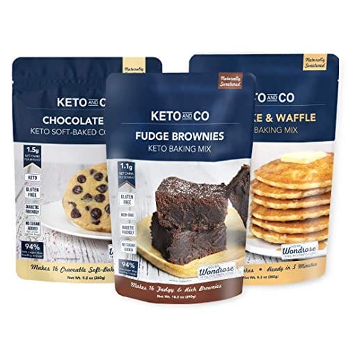 Keto and Co | Keto Baking Mix Variety Pack | Keto Fudge Brownie Mix, Pancake & Waffle Mix, Chocolate Chip Cookie Mix | 3 Bags | Gluten-Free, Keto & Diabetic Friendly, Naturally Sweetened
