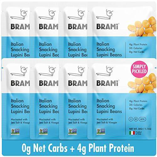 BRAMI Lupini Beans Snack, Mini | 4g Plant Protein, 0g Net Carbs | Vegan, Vegetarian, Keto, Plant Based, Mediterranean Diet | 1.1 Ounce (Pack of 8) - Carb Free Zone