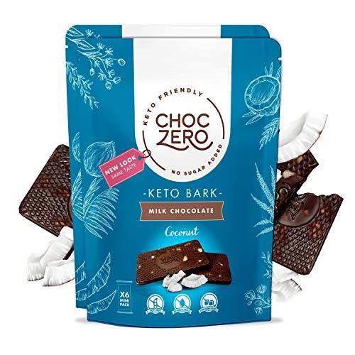 ChocZero's Keto Bark, Milk Chocolate Coconuts, No Added Sugar, Low Carb, No Sugar Alcohols, Non-GMO (2 bags, 6 servings/each) - Carb Free Zone