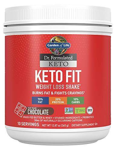 Garden of Life Dr. Formulated Keto Fit Weight Loss Shake - Chocolate Powder, 10 Servings, Truly Grass Fed Butter & Whey Protein, Studied Ingredients Plus Probiotics, Non-GMO, Gluten Free, Keto, Paleo - Carb Free Zone