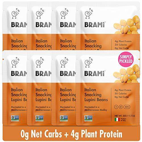 BRAMI Lupini Beans Snack, Mini | 4g Plant Protein, 0g Net Carbs | Vegan, Vegetarian, Keto, Plant Based, Mediterranean Diet | 1.06 Ounce (8 Count) - Carb Free Zone