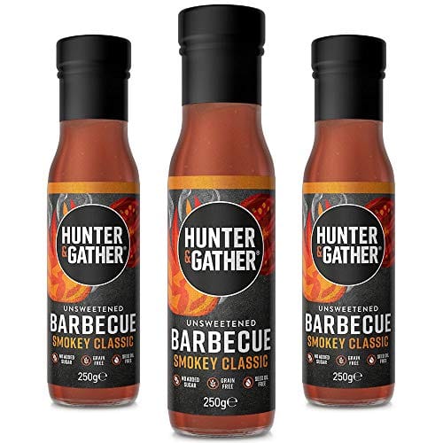 Hunter & Gather Unsweetened BBQ Sauce - 3 x 250g | Natural Ketchup and BBQ Sauce Keto, Paleo, Low Carb & Vegan Friendly | Free from Sugar & Sweeteners