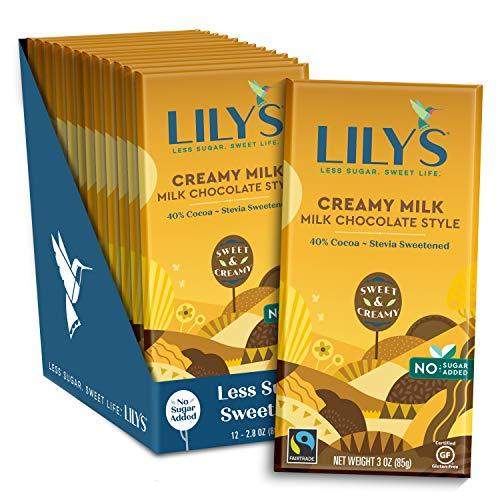Creamy Milk Chocolate Bar by Lily's | Stevia Sweetened, No Added Sugar, Low-Carb, Keto Friendly | 40% Cocoa | Fair Trade, Gluten-Free & Non-GMO | 3 ounce, 12-Pack - Carb Free Zone