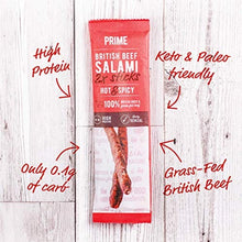 Load image into Gallery viewer, Prime Beef Salami Sticks - Lean, High Protein, Paleo &amp; Keto Friendly - Made with British Grass Fed Beef… (Hot &amp; Spicy)
