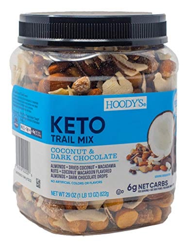 Hoody's Keto Trail Mix- Coconut & Dark Chocolate- Almonds, Coconut, Macadamia, Macaroon Flavored Almonds, Dark Chocolate Drops