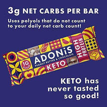 Load image into Gallery viewer, Adonis Keto Protein Bars | Peanut Butter &amp; Chocolate Snack Bars | 100% Natural Nut Snacks, Low Carb, High in Protein, Vegan, Gluten Free, Low Sugar, Paleo - Box of 6 - Carb Free Zone
