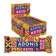 Load image into Gallery viewer, Adonis Keto Protein Bars | Peanut Butter &amp; Chocolate Snack Bars | 100% Natural Nut Snacks, Low Carb, High in Protein, Vegan, Gluten Free, Low Sugar, Paleo (Box of 16) - Carb Free Zone
