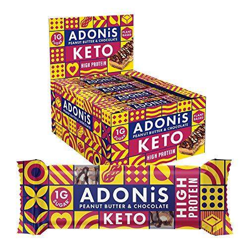 Adonis Keto Protein Bars | Peanut Butter & Chocolate Snack Bars | 100% Natural Nut Snacks, Low Carb, High in Protein, Vegan, Gluten Free, Low Sugar, Paleo (Box of 16) - Carb Free Zone
