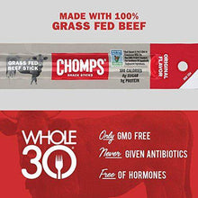 Load image into Gallery viewer, CHOMPS Grass Fed Original Beef Jerky Snack Sticks, Keto, Paleo, Whole30 Approved, Non-GMO, Gluten Free, Sugar Free, High Protein, 90 Calorie Snacks, 1.15 Oz Meat Stick, Pack Of 24 - Carb Free Zone
